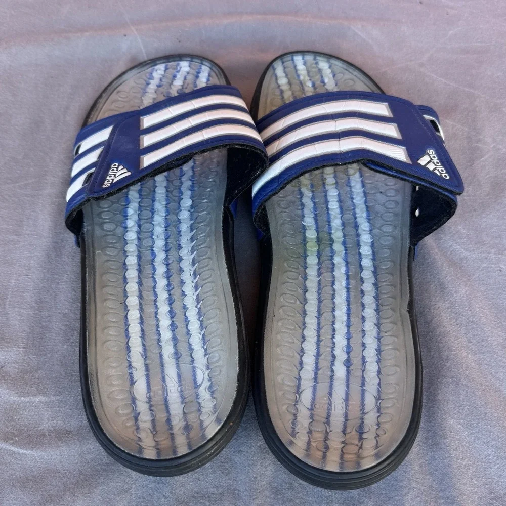 Size 13 - ULTRA RARE 2011 ADIDAS GEL‎ CUSHIONED BLUE SLIDES MEN'S 807075